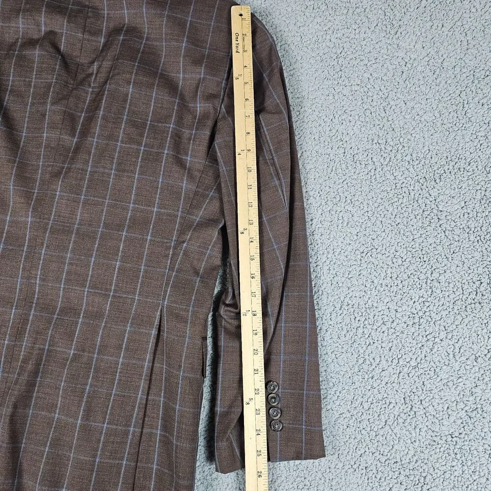 Samuelsohn Sport Coat Blazer Mens 42L Brown Greenwich Italian Wool Windowpane